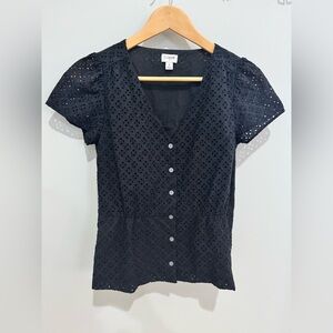 J. Crew Black Eyelet Blouse